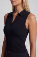 Compression Rib Sleeveless Polo Top