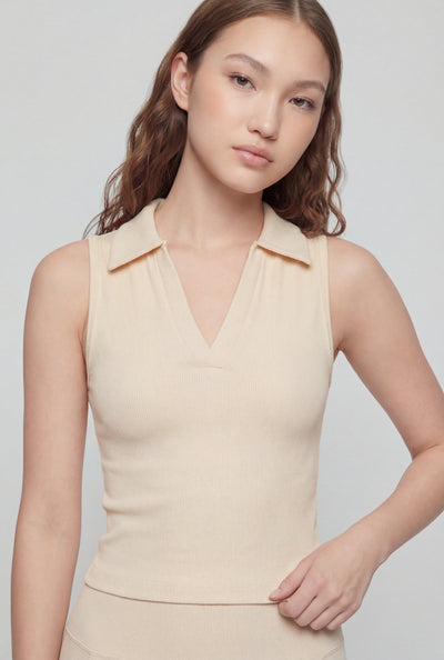 Compression Rib Sleeveless Polo Top