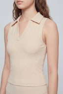 Compression Rib Sleeveless Polo Top