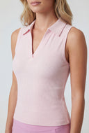 Compression Rib Sleeveless Polo Top