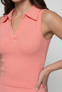Compression Rib Sleeveless Polo Top