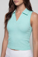 Compression Rib Sleeveless Polo Top