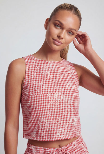 Lydia Floral Stitch Gingham Crop Top