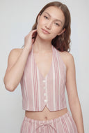 Striped Linen Tie Back Halter Top