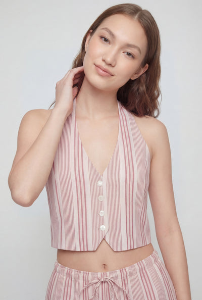 Striped Linen Tie Back Halter Top