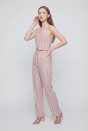 Striped Linen Tie Back Halter Top