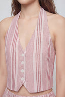 Striped Linen Tie Back Halter Top