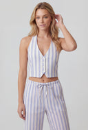 Striped Linen Tie Back Halter Top