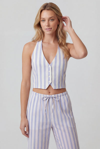 Striped Linen Tie Back Halter Top