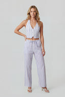 Striped Linen Tie Back Halter Top