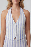 Striped Linen Tie Back Halter Top