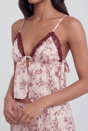 Ainhoa Floral Satin Lace Trim Crop Top