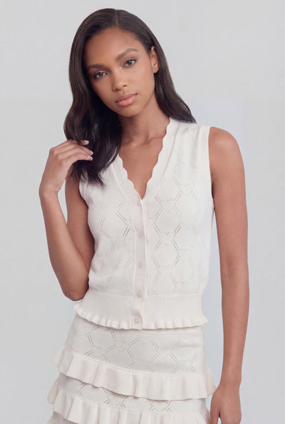 Pointelle Heart Ruffled Sweater Vest