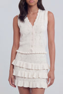 Pointelle Heart Ruffled Sweater Vest
