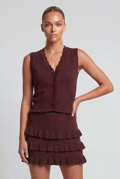 Pointelle Heart Ruffled Sweater Vest