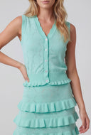 Pointelle Heart Ruffled Sweater Vest
