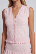Pointelle Heart Ruffled Sweater Vest