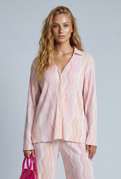 Marjorie Plisse Button Front Shirt