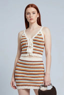 Journey Striped Crochet Lace Up Top