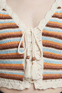Journey Striped Crochet Lace Up Top