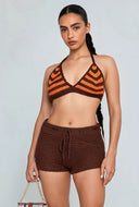 Vada Chevron Crochet Tie Back Crop Top