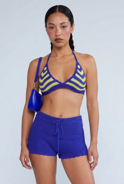 Vada Chevron Crochet Tie Back Crop Top