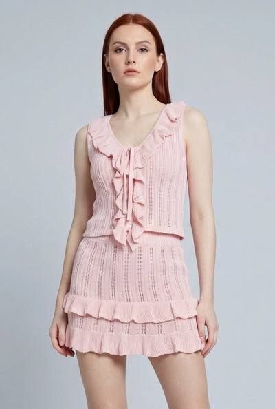 Pointelle Ruffled Sleeveless Top