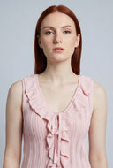 Pointelle Ruffled Sleeveless Top