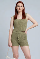 Knit Square Neck Button Front Top