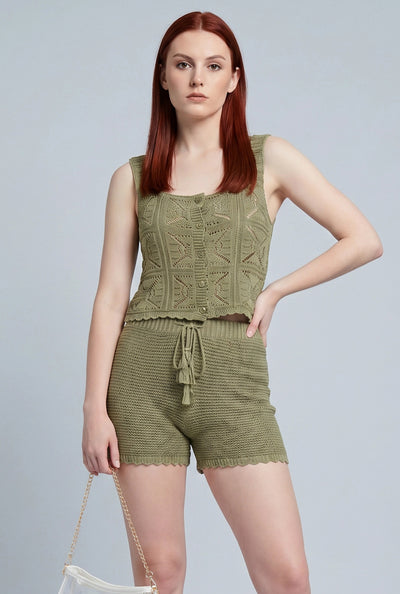 Knit Square Neck Button Front Top