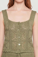 Knit Square Neck Button Front Top