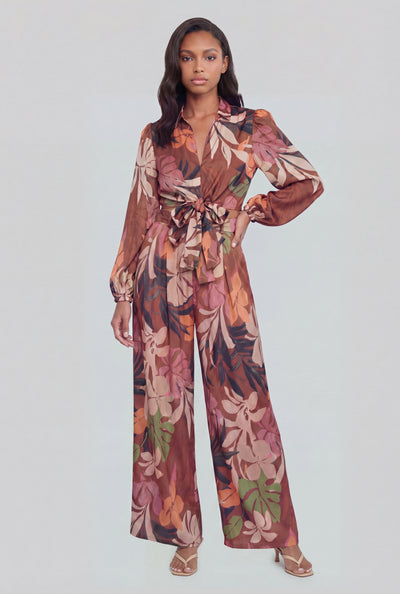 Alexis Tropical Leaf Wide-Leg Pants