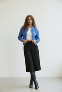 Makayla Cropped Faux Leather Bomber Jacket