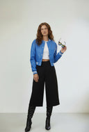 Makayla Cropped Faux Leather Bomber Jacket