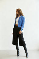Makayla Cropped Faux Leather Bomber Jacket