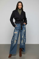 Hanna Cropped Twill Trench Coat Belted Jacket