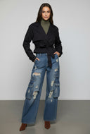 Hanna Cropped Twill Trench Coat Belted Jacket