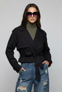 Hanna Cropped Twill Trench Coat Belted Jacket