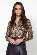 Aliana Satin Leopard Print Button Front Shirt