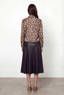 Aliana Satin Leopard Print Button Front Shirt