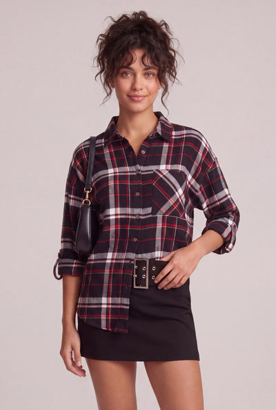 Plaid Button Front Tunic Shirt