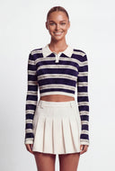 Emi Striped Rib Knit Cropped Sweater