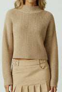 Cropped Knit High Neck Sweater