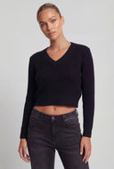 Cable Knit V-Neck Crop Sweater