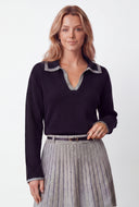 Brushed Knit Contrast Collar Sweater