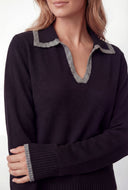 Brushed Knit Contrast Collar Sweater