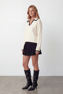 Brushed Knit Contrast Collar Sweater