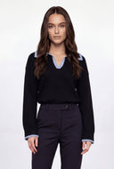 Brushed Knit Contrast Collar Sweater