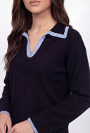 Brushed Knit Contrast Collar Sweater
