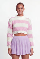 Dylan Striped Distressed Hem Cropped Sweater